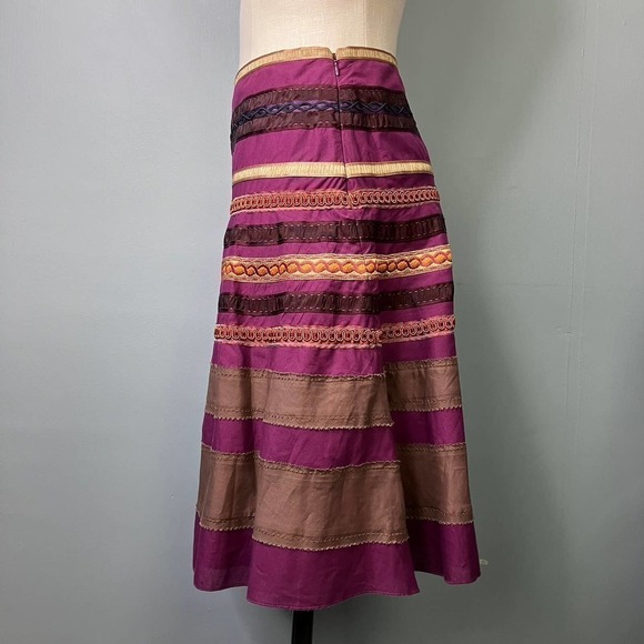 THE Limited A-Line Ribbon Trim Striped Purple Gold Bohemian Skirt Women's Size 0 - Picture 4 of 15